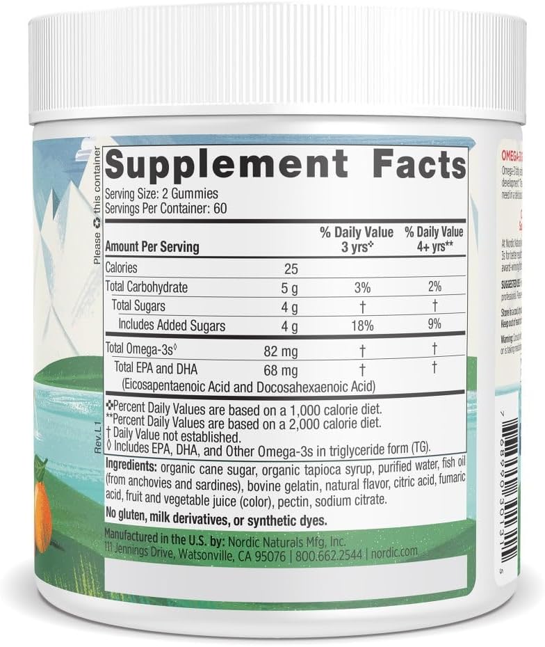 Nordic Naturals Omega-3 Gummies for Kids & Adults, Tangerine - 120 Count | 82 mg total omega-3s w/ EPA & DHA per serving supports heart, brain, & eye health. Tangerine flavor gummies, non-GMO formula