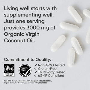 Sports Research® Organic Coconut Oil Capsules 3000MG - Cold Pressed Extra Virgin Coconut Oil with Medium Chain Triglycerides (MCTs) - Vegan Friendly & Non-GMO Verified - 120 Softgels Sports Research buy supplements Au