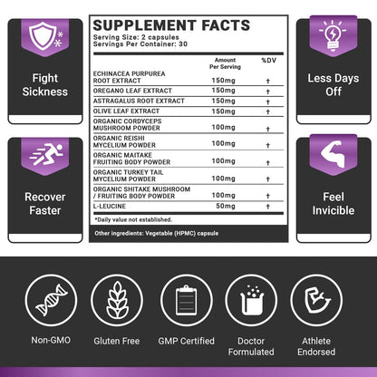 OMISSANDI-WELLNESS Resilient - Natural Immune System Support - Dr. Ian Stern Formulated - to boost your defenses - W/Organic Mushroom Blend, Echinacea, Astragalus & More - Vegan - Made in USA- 60 Caps Dr. Stern buy supplements Au