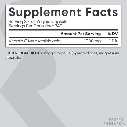 Sports Research High Potency Vitamin C Supplement - Vegan Veggie Capsules for Antioxidant Activity & Immune Support - Non-GMO Verified & Gluten Free - Ascorbic Acid Vitamin C 1000mg, 240 Count Sports Research buy supplements Au