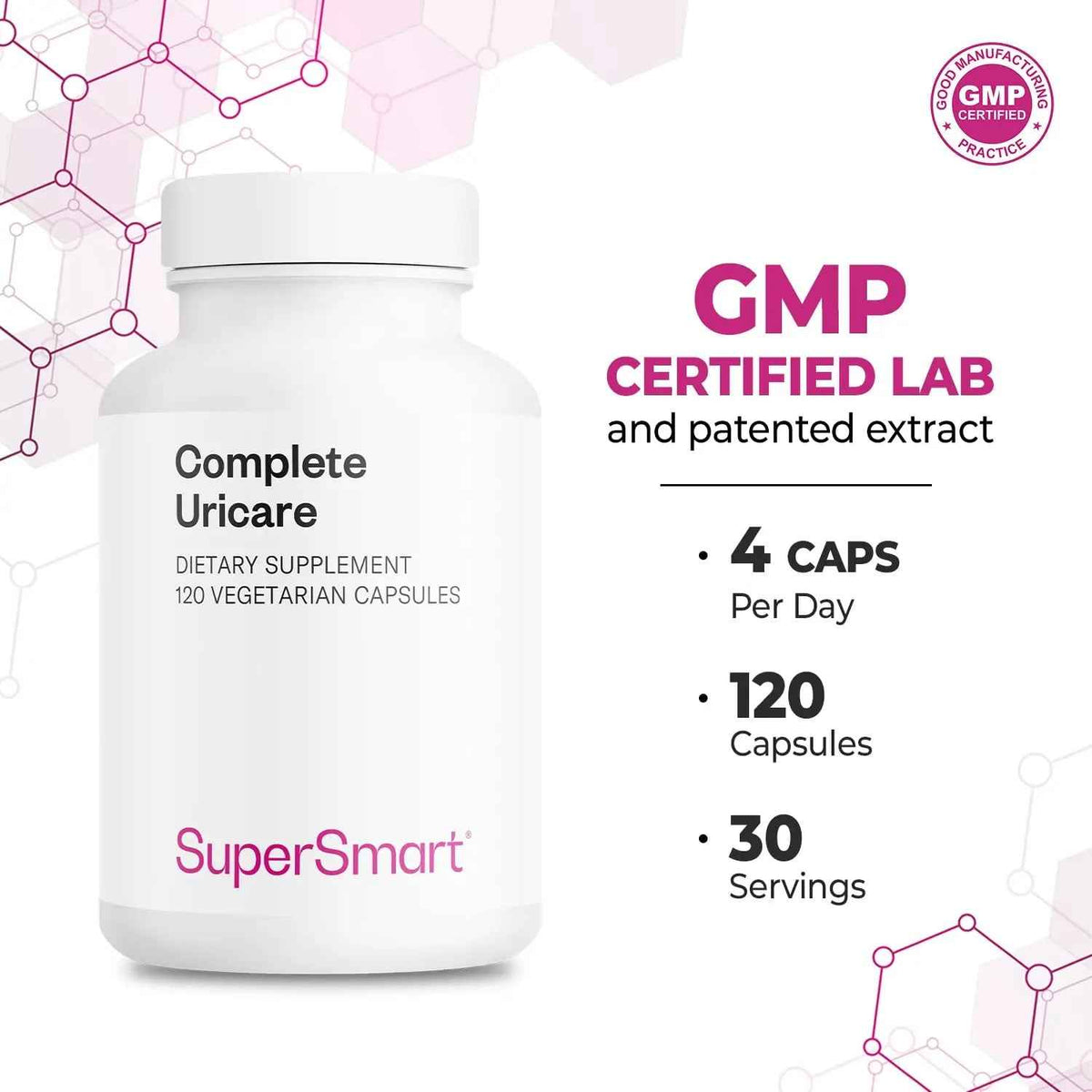 SuperSmart Complete Uricare (Patented & High Strength) - D-mannose, Go Less Pumpkin Seed, Varuna Bark - for Women & Men | Non-GMO & Gluten Free - 120 Vegetarian Capsules