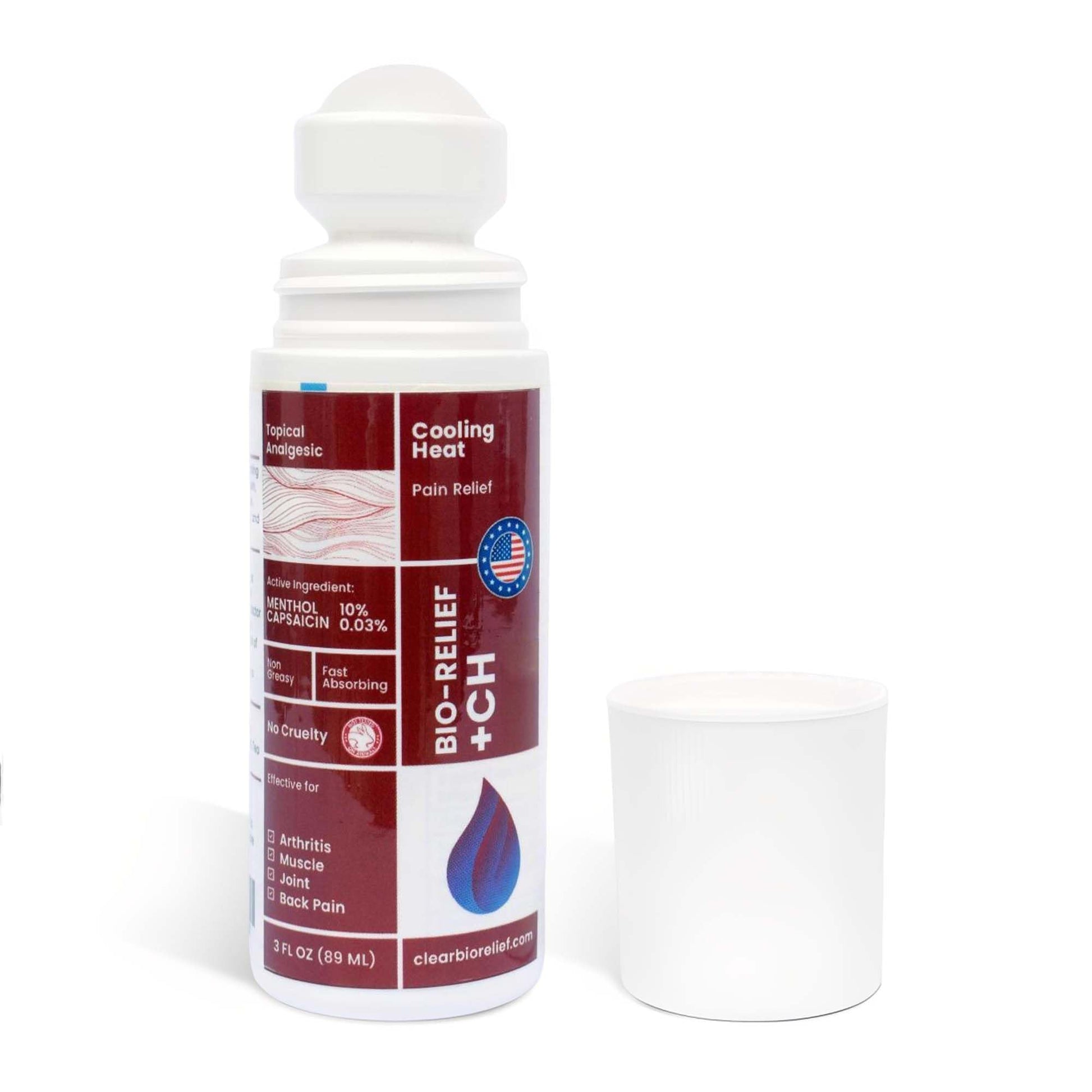 BIO-RELIEF +CH Pain Relief Roll On w 10% Methanol | Highly Effective, Cool & Topical Pain Relief Extra Strength for Arthritis,Muscle,Joint & Back | Easy Roll On Maximum Strength, Made in USA Scientific Solutions GlobalBuy Supplements Australia