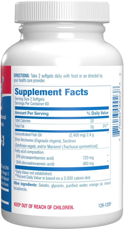 Clinical Omega 3 Fish Oil Supplement with EPA and DHA - 120 Orange Flavored Softgels for Heart, Immune, and Nervous Health - 1200mg of Molecularly Distilled Omega-3