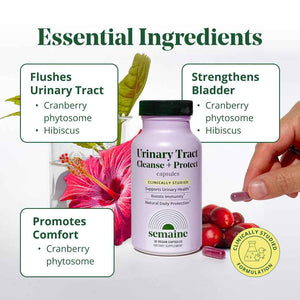 Semaine Urinary Tract Cleanse & Protect – 30 ct, Bladder Support Supplement for Women, Flushes Urinary Tract. Combines Cranberry Proanthocyanidins with Hibiscus.