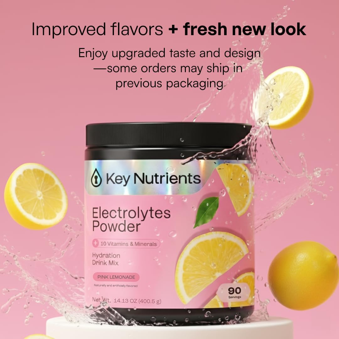 KEY NUTRIENTS Electrolytes Powder Bundle, Refreshing Lemonade 90 Servings Jar + Fresh Pink Lemonade 90 Servings Jar, Sugar Free Hydration Drink Mix with Vitamins & Minerals, No Calories