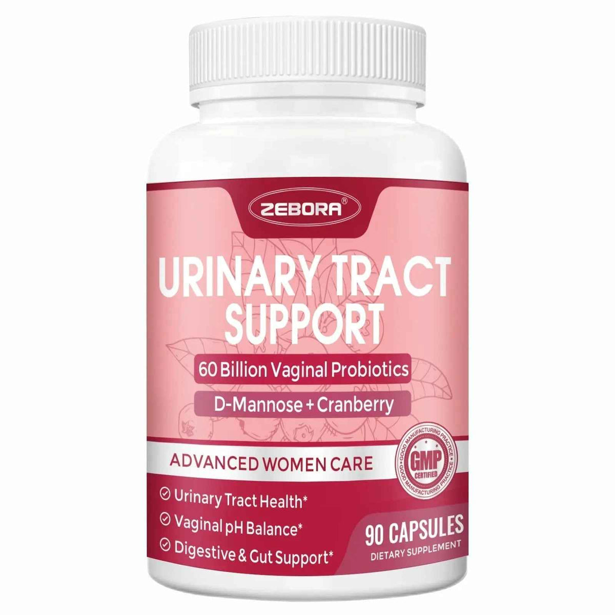 ZEBORA Urinary Tract Health for Women - Vaginal Probiotics for Women Digestive Health and pH Balance - D Mannose Supplements with Cranberry to Cleanse Urinary Tract & Bladder - 90 Capsules