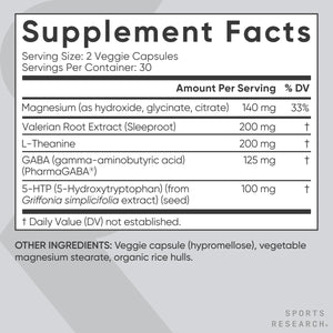 Sports Research® Sleep Complex- Melatonin-Free Vegan Capsules - with Valerian Root, GABA, L-Theanine, Magnesium & 5-HTP - 30 Servings Sports ResearchBuy Supplements Australia