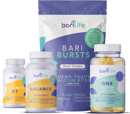 Bari Life Gastric Sleeve and Gastric Bypass Vitamin and Supplement Starter Kit (Grape)