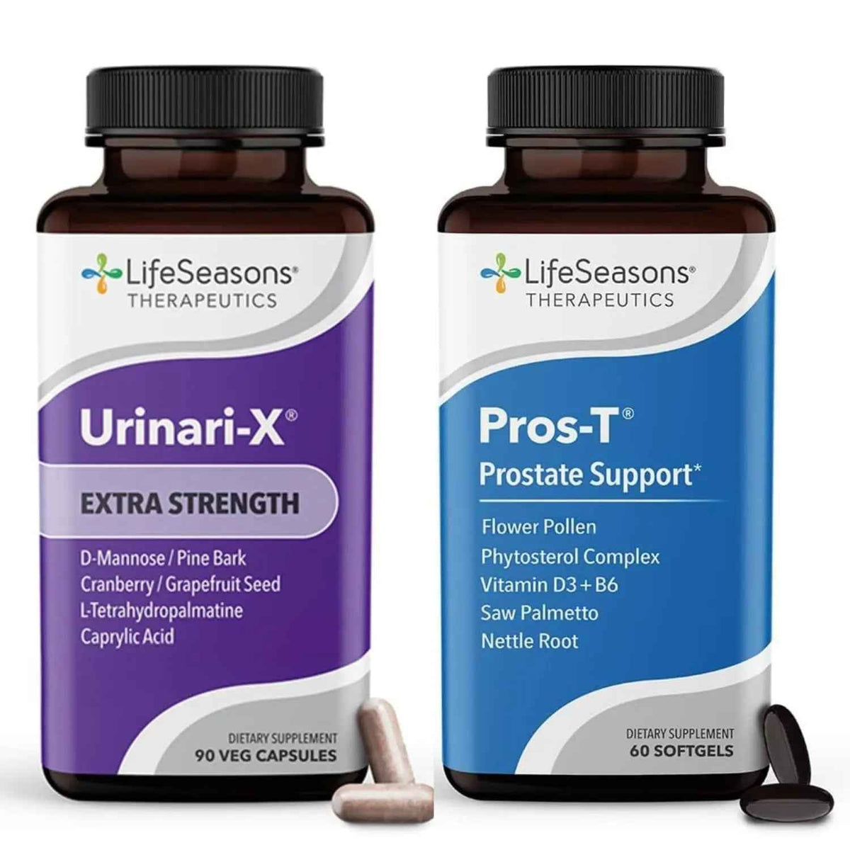 LifeSeasons Urinari-X Extra Strength + Pros-T Bundle – Urinary Tract & Prostate Health – Fast UTI Relief, Bladder Comfort, Supports Normal Urinary Flow – 90 Capsules & 60 Softgels