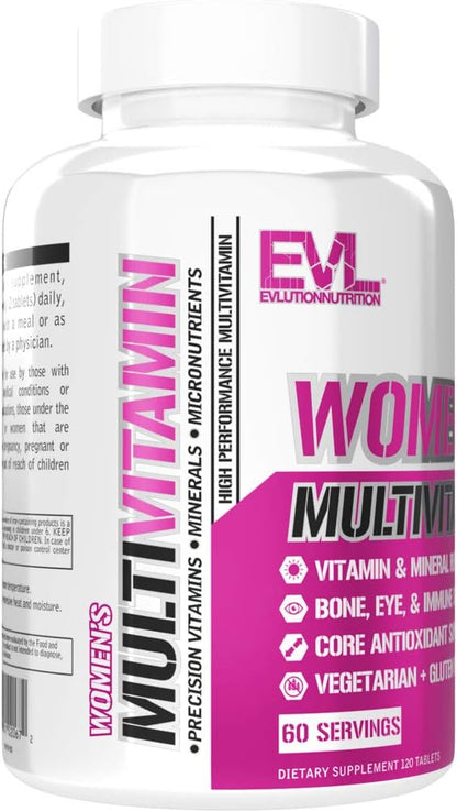 Evlution Nutrition Women's Multivitamin - Full Spectrum Vitamins & Minerals, Immune Health, Vitamin C & D, Iron, Zinc, Antioxidants & Bioflavonoids, Skin, Hair, Bone, Eye Health, 120 Tablets, 60 Days
