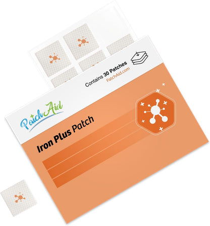 PatchAid Iron Plus Topical Patch | 50mg Iron with C & A (Beta-Carotene) for Energy Support, Non-Constipating Formula, 8-Hour Wear & Slow Release, 30 Day Supply
