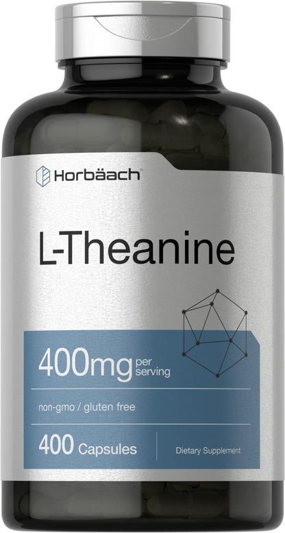 Horbäach L-Theanine Supplement | 400mg | 120 Powder Capsules | Non-GMO & Gluten Free