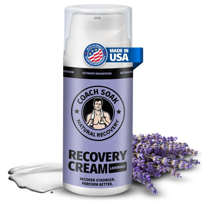 Coach Soak Magnesium Cream with MSM in Pump Bottle - Natural Recovery Cream with Magnesium Chloride & Menthol - Fast-Absorbing for Muscles & Joints, Lavender 3.4oz Coach SoakBuy Supplements Australia