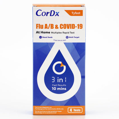 CorDx TyFast Flu A/B & COVID-19 At-Home Multiplex Rapid Test Kit, 3-in-1 Antigen Test, Results in 10 Minutes, EUA Authorized OTC, 4 Tests CorDx buy supplements Au