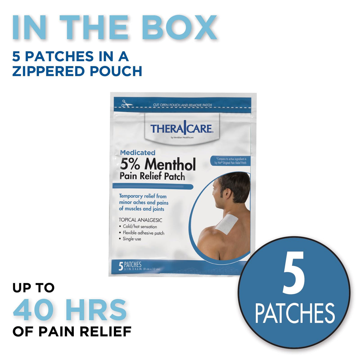 TheraCare Cold Hot Medicated Patch | 5% Menthol | Neck, Shoulder, Small Areas | 4.6” x 3.1” | 5-Count Thera CareBuy Supplements Australia