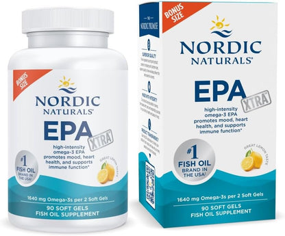 Nordic Naturals EPA Xtra, Lemon - 90 Soft Gels - 1640 mg Omega-3 - High-Intensity EPA Formula for Positive Mood, Heart Health & Healthy Immunity - Non-GMO - 45 Servings | Supports mood, heart & immune health. High-intensity EPA formula. Non-GMO. Lemon fla