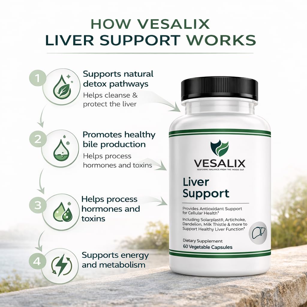 VESALIX Liver Support Supplement for Adults 40+ – Milk Thistle, Artichoke & Dandelion with Digestive Enzymes – Supports Digestion & Cellular Health – 60 Vegetarian Capsules VESALIXBuy Supplements Australia
