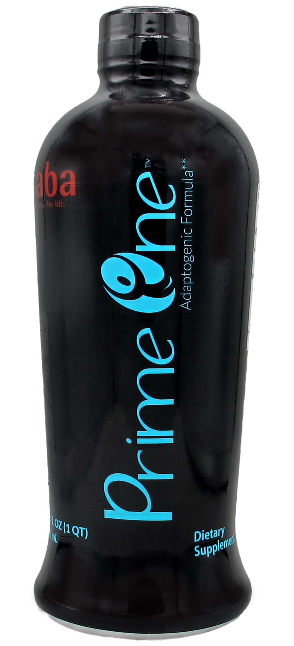 Black bottle of Prime One dietary supplement with blue text on a white background