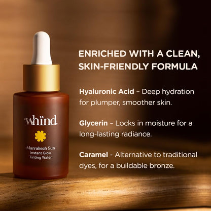 WHIND Marrakech Sun Instant Glow Tinting Water- Self Tanner Face Drops –Bronzing for Face –Lightweight Tanner/Natural Tan- Streak-Free Glow – Tan Drops for Radiant Skin - 1oz / 30ml WHINDBuy Supplements Australia