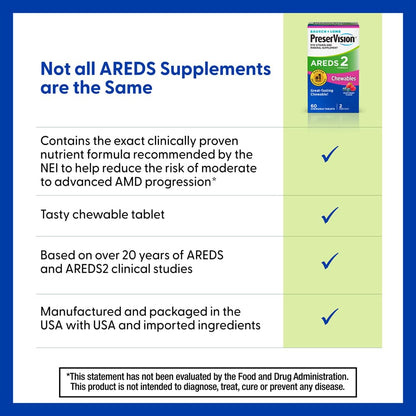 PreserVision AREDS 2 Eye Vitamins, #1 Eye Doctor Recommended Brand, Chewable Lutein and Zeaxanthin Supplement with Vitamin C, Vitamin E,Zinc, and Copper, Mixed Berry, 70 Tablets PreserVision buy supplements Au
