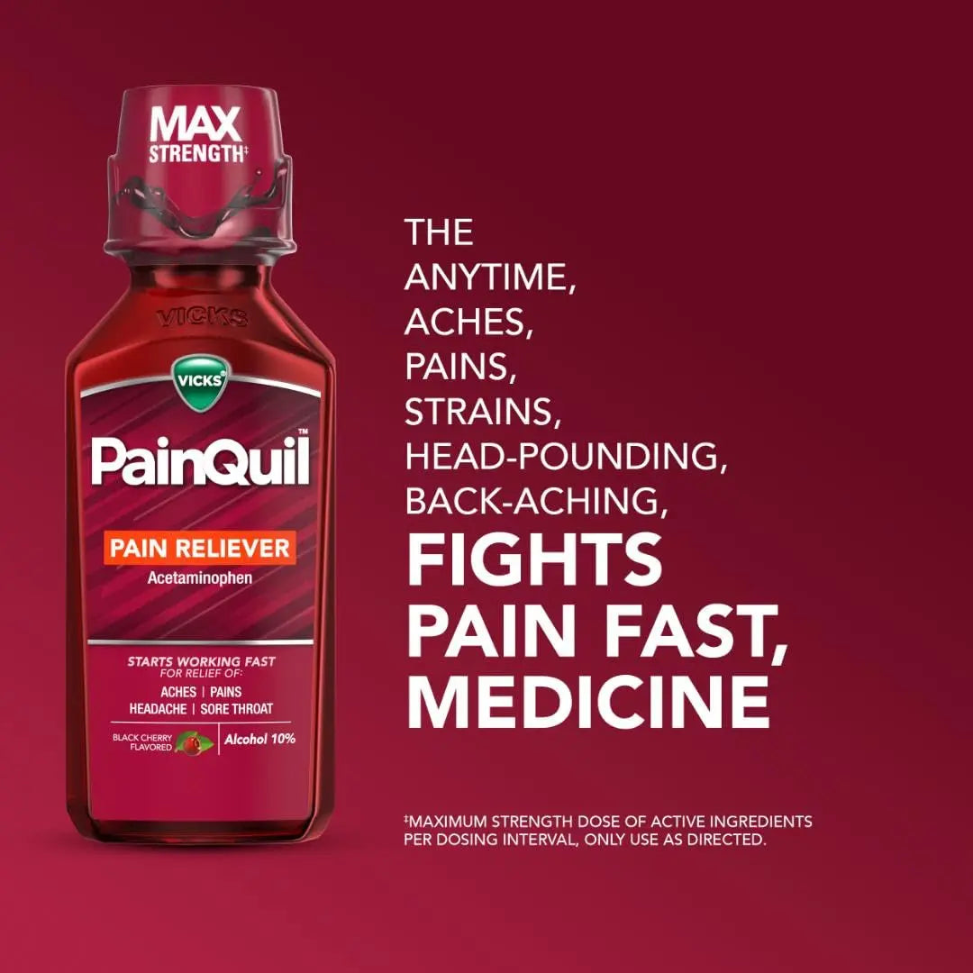 Vicks PainQuil Pain Relief Acetaminophen 1000mg Max Strength‡ Adult Pain Reliever Liquid 12oz, Backache Headache Relief, 1 Daytime Pain Reliever VicksBuy Supplements Australia