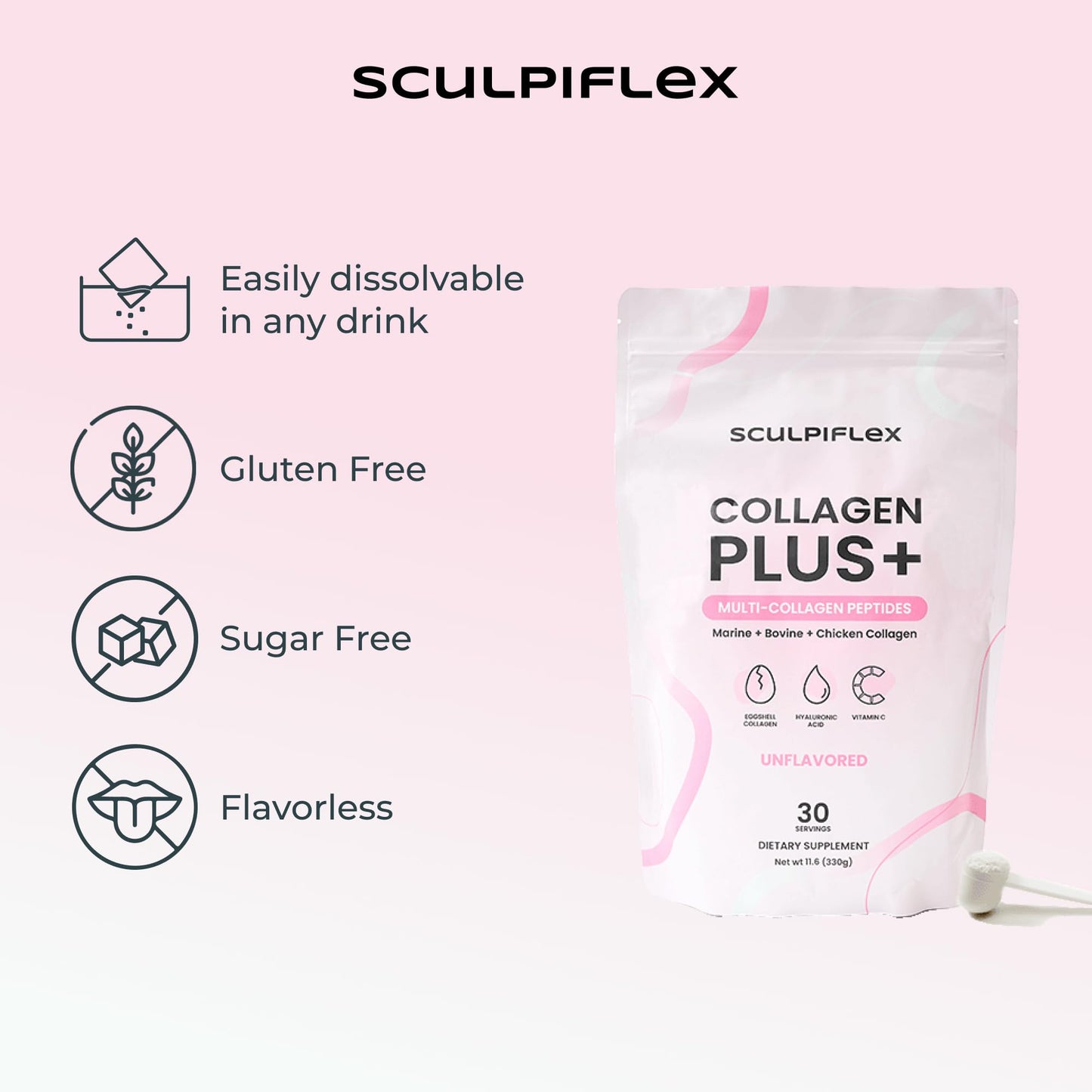 Sculpiflex Hydrolyzed Collagen Peptides Powder, Marine, Bovine, and Chicken Unflavored Multi Collagen Complex for Women, Firms Skin and Boosts Elasticity, Hydrating with Hyaluronic Acid (30 Servings) SCULPIFLEX buy supplements Au