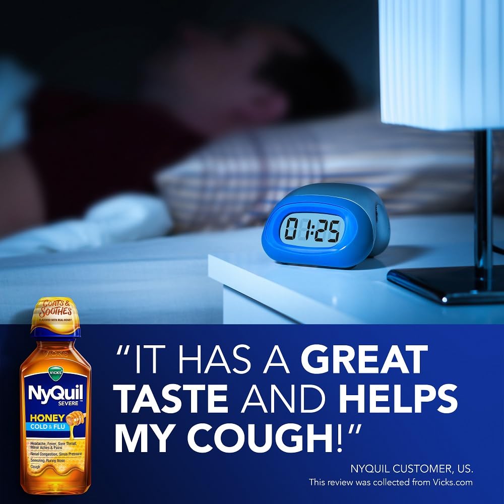 Vicks Dayquil & Nyquil Severe Honey Flavor Co-Pack, Cold & Flu Medicine, Relieves Headache, Fever, Sore Throat, Minor Aches & Pains, Nasal Congestion, Sinus Pressure, Stuffy Nose, And Cough, 2X12Oz Vicks buy supplements Au