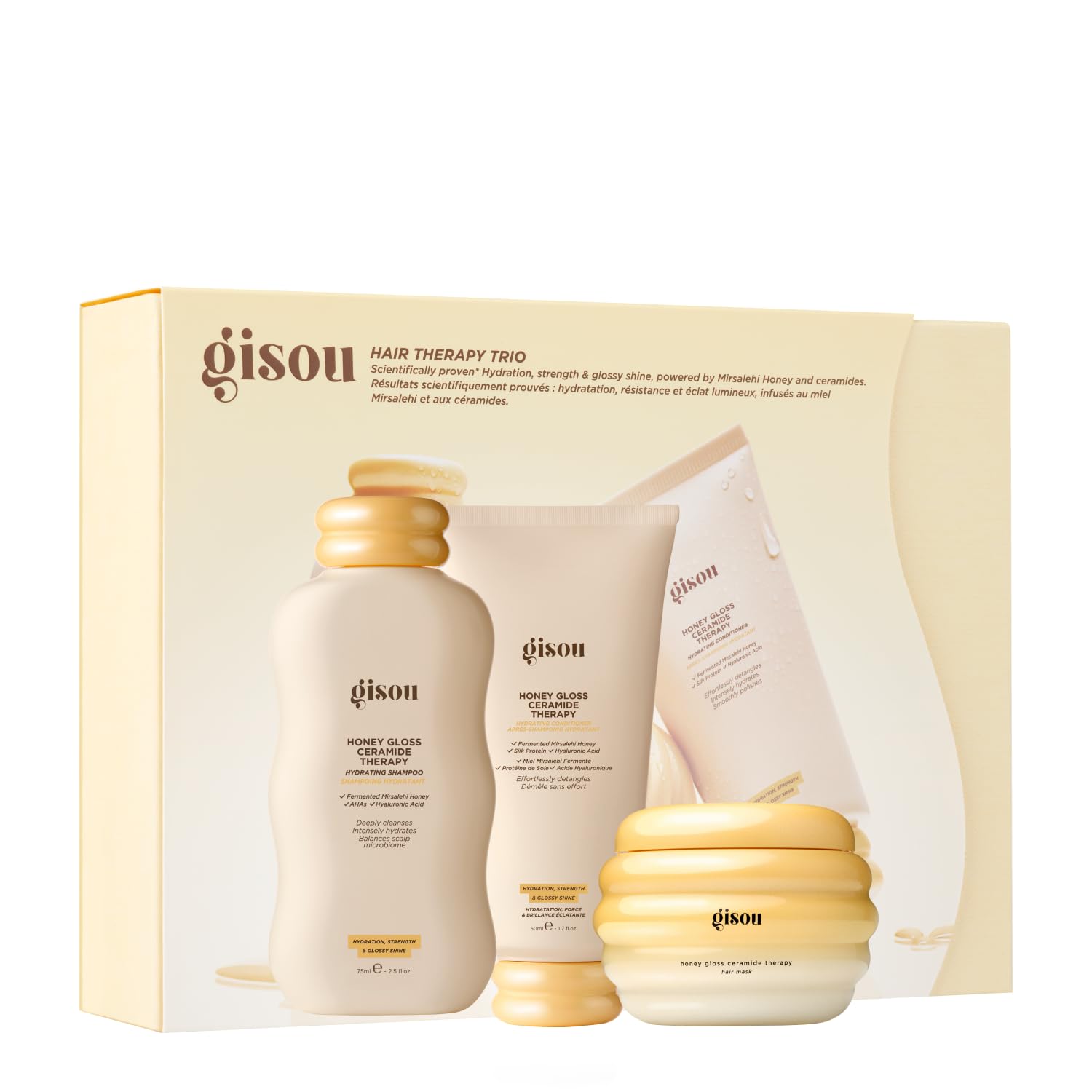 Gisou Honey Gloss Hair Therapy Trio - Mini Shampoo, Hair Mask and Conditioner for smoother, stronger and glossier hair GisouBuy Supplements Australia