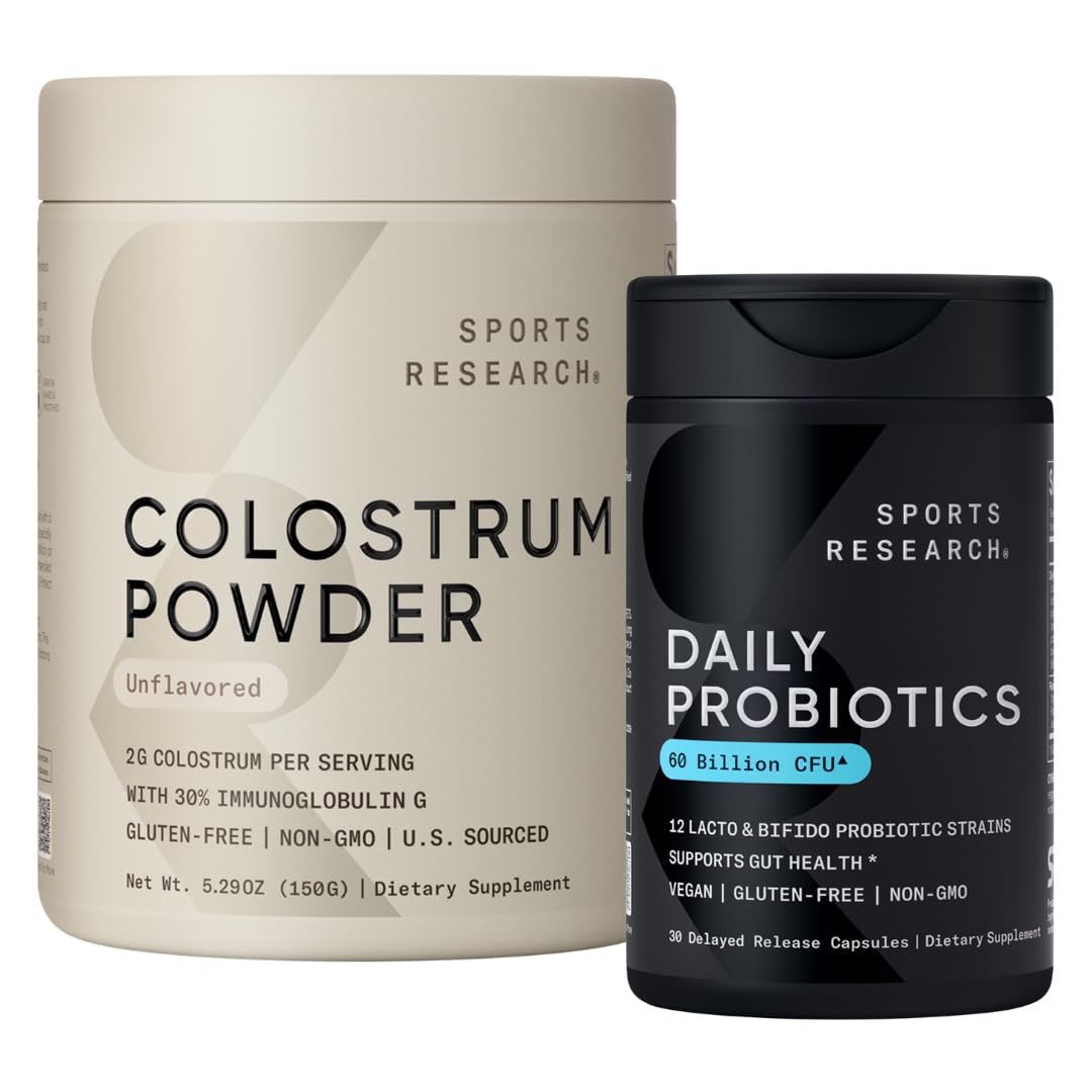 Sports Research® Gut Health Pack - Daily Probiotics w/Lacto & Bifido Probiotic Strains (60 Billion CFU) and U.S. Sourced Bovine Colostrum Powder w/IgG Antibodies for Gut Health & Digestive Support Sports Research buy supplements Au