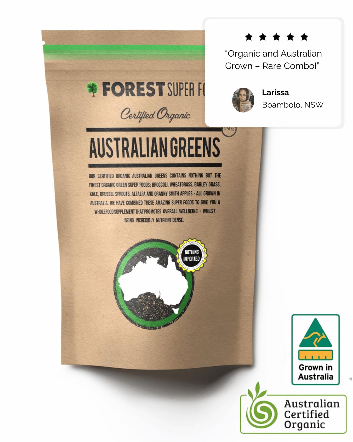 Certified Organic Australian Greens Whole Food Blend | 7 Incredible Whole Foods | No fillers or additives Forest Super Foods buy supplements Au