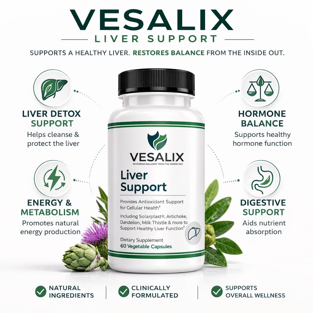 VESALIX Liver Support Supplement for Adults 40+ – Milk Thistle, Artichoke & Dandelion with Digestive Enzymes – Supports Digestion & Cellular Health – 60 Vegetarian Capsules VESALIXBuy Supplements Australia
