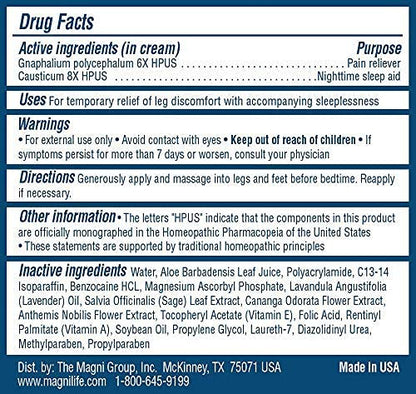 MagniLife Relaxing Leg Cream, Restless Legs, Deep Penetrating Topical for Pain, Naturally Soothe Cramping, Discomfort, and Tossing with Lavender and Magnesium - 4oz MagniLifeBuy Supplements Australia
