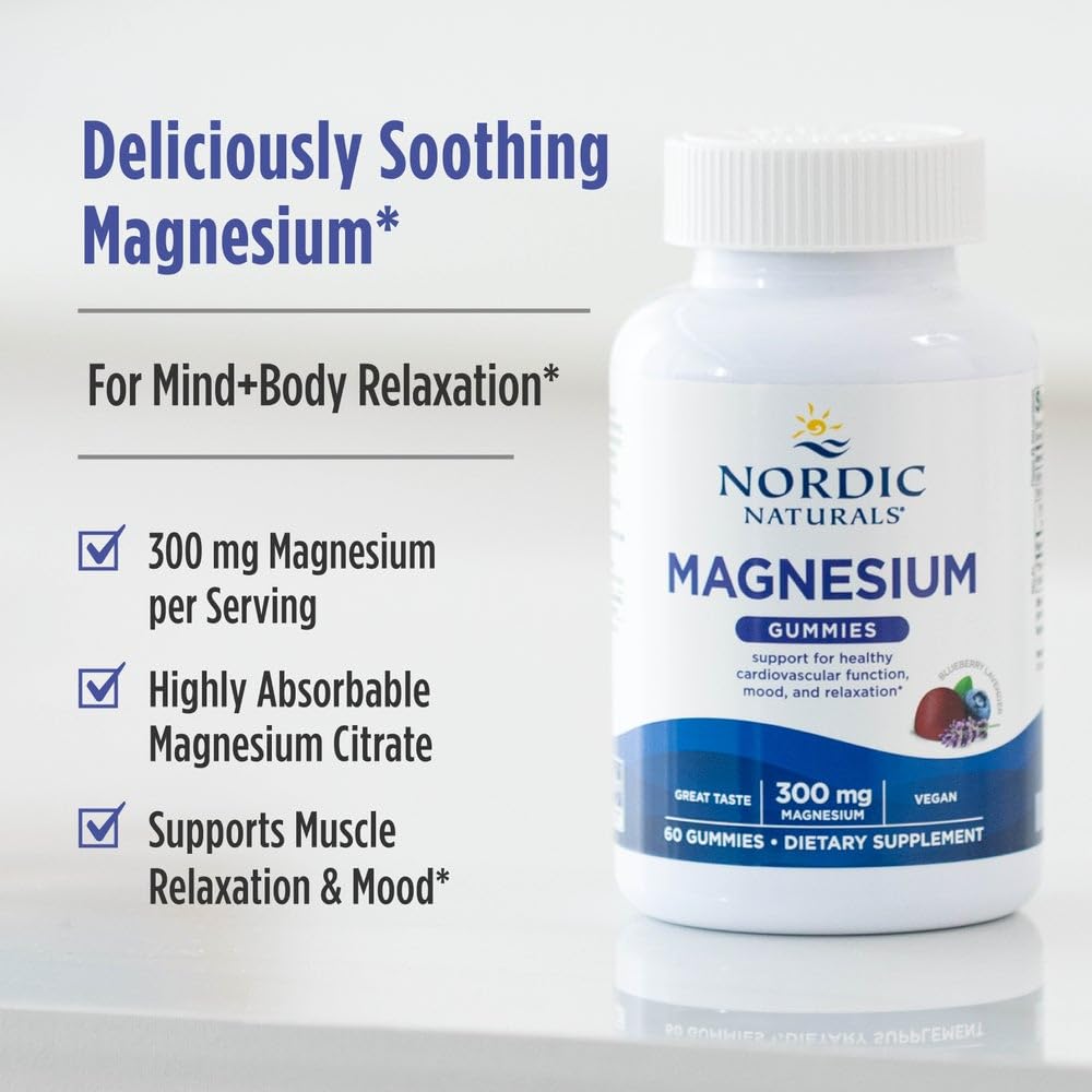 Nordic Naturals Magnesium Gummies for Adults, Blueberry Lavender Flavor - 60 Gummies - Vegan Magnesium Supplement for Mind, Mood, and Cardiovascular Support - Non-GMO - 20 Servings Nordic NaturalsBuy Supplements Australia