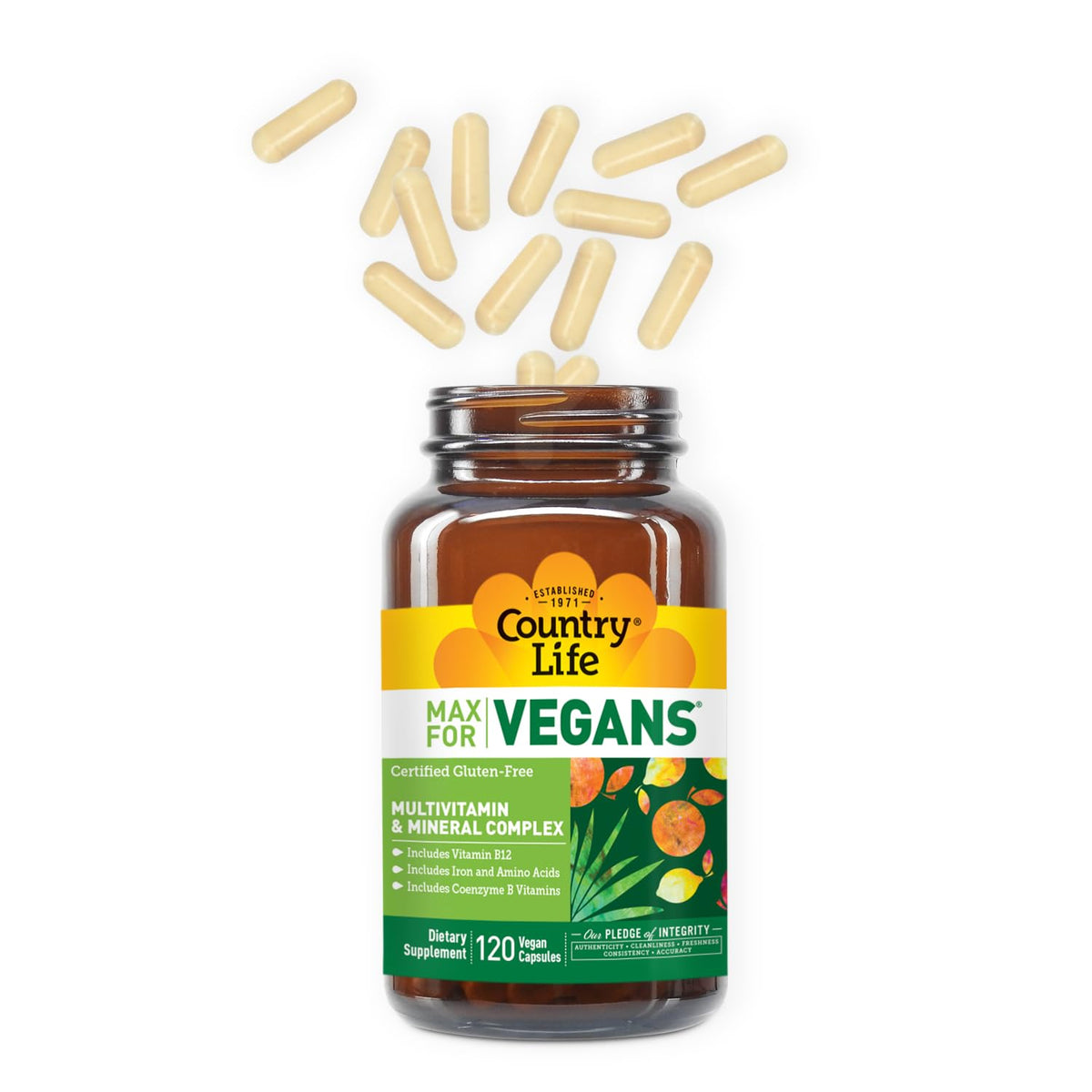 Country Life Max for Vegans - 120 Vegan Capsules - Daily Multivitamins - Immune Support Supplement - Contains Vitamin B12, Iron, Amino Acids, Coenzyme B Vitamins - Gluten-Free Country LifeBuy Supplements Australia