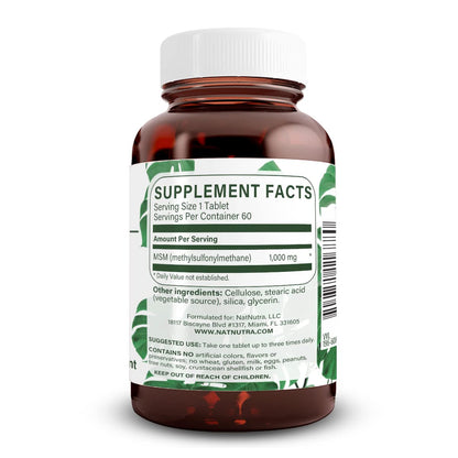 Natural Nutra OptiMSM, MSM Supplement with Sulfur 1000 mg, 120 Vegan Tabs | Cartilage Health, Prevent Thinning Hair, Increase Joint Flexibility and Bone Health, Support Fluid balance, Weight loss