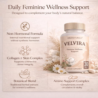 MINANATURALS VELVIRA Feminine Wellness Support Supplement for Women Herbal Rejuvenation Formula with Vitamins, Amino Acids & Collagen 30 Tablets MINANATURALS buy supplements Au