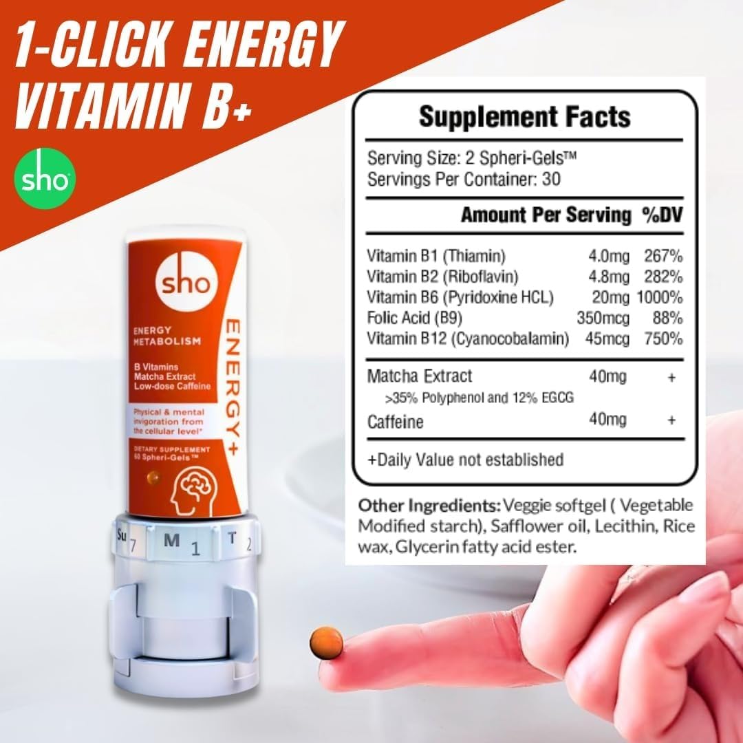 SHO Vegan Energy+ Focus Supplement Kit- Matcha Green Tea Extract, Methylated B Complex, Vitamin B and Caffeine Natural Energy Booster Without Crash, Jitters for Men and Women - 60 Pills Refill Bottle SHO buy supplements Au