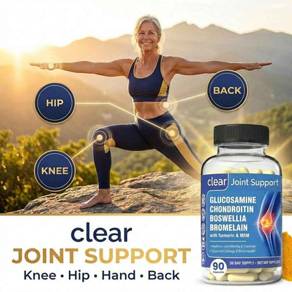 Clear Joint Support - 1500mg Glucosamine Chondroitin MSM - 8 in 1 Joint Health Supplement with Turmeric and Boswellia for Men & Women, Knee, Hip & Back Support, Made in USA, 90 Capsules