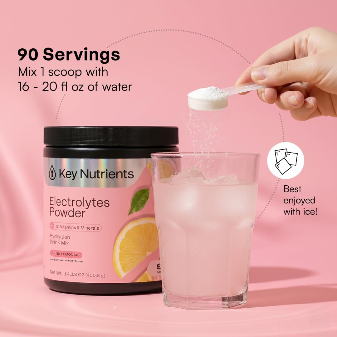 KEY NUTRIENTS Electrolytes Powder Bundle, Sweet Pink Lemonade 90 Servings Jar + Tropical Peach Mango 20 Count Packets, Sugar Free Hydration Travel Drink Mix with Vitamins & Minerals, No Calories