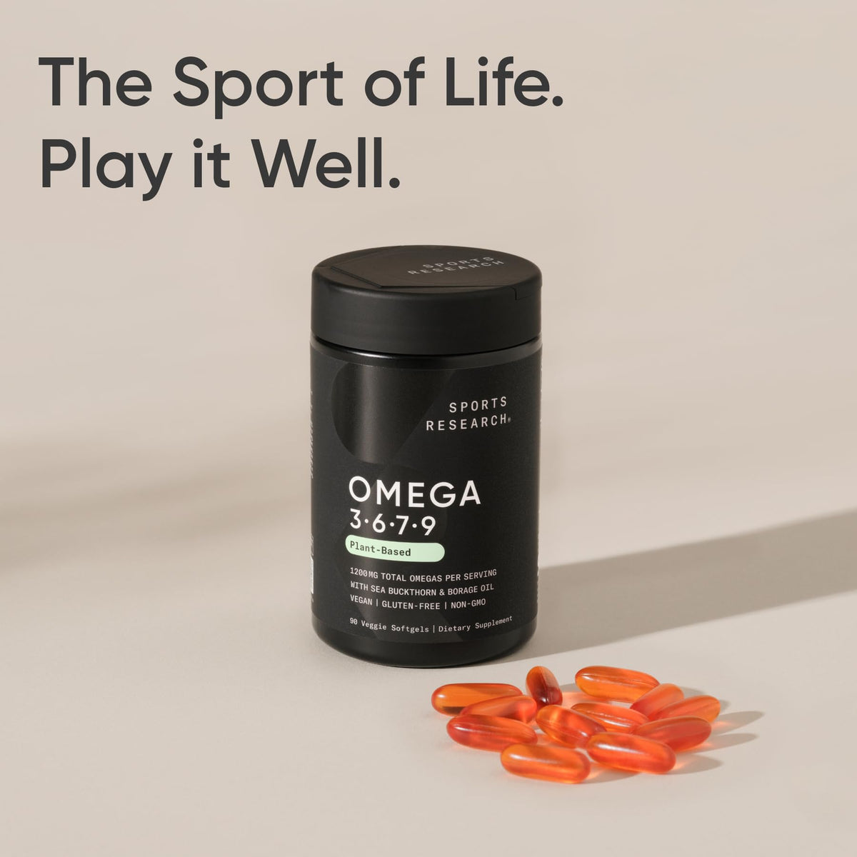 Sports Research® Vegan Omega 3-6-7-9 - 1200 mg of Multi-Spectrum Omega Fatty Acids Certified Non-GMO Formula with Sea Buckthorn & Borage Oil - 90 Veggie Softgels Sports Research buy supplements Au