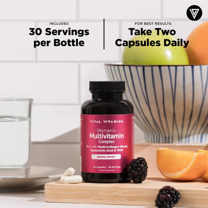 Vital Vitamins Women's Multivitamin Complex - Made with Multi-Collagen Blend, Hyaluronic Acid, & MSM - Beauty Multivitamins - with Vitamin A, C, E, B6, B12, D3-60 Capsules Vital Vitamins buy supplements Au
