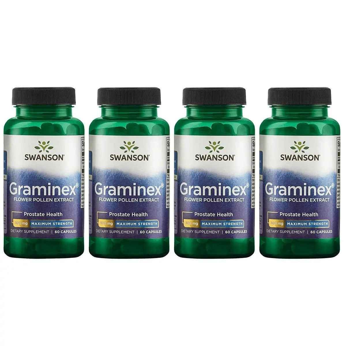 Swanson Maximum Strength Graminex Flower Pollen Extract - Supports Prostate Health, Urinary Tract Function, and Kidney Health - Mens Health Supplement - (60 Capsules, 500mg Each) (4 Pack)