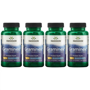 Swanson Maximum Strength Graminex Flower Pollen Extract - Supports Prostate Health, Urinary Tract Function, and Kidney Health - Mens Health Supplement - (60 Capsules, 500mg Each) (4 Pack)