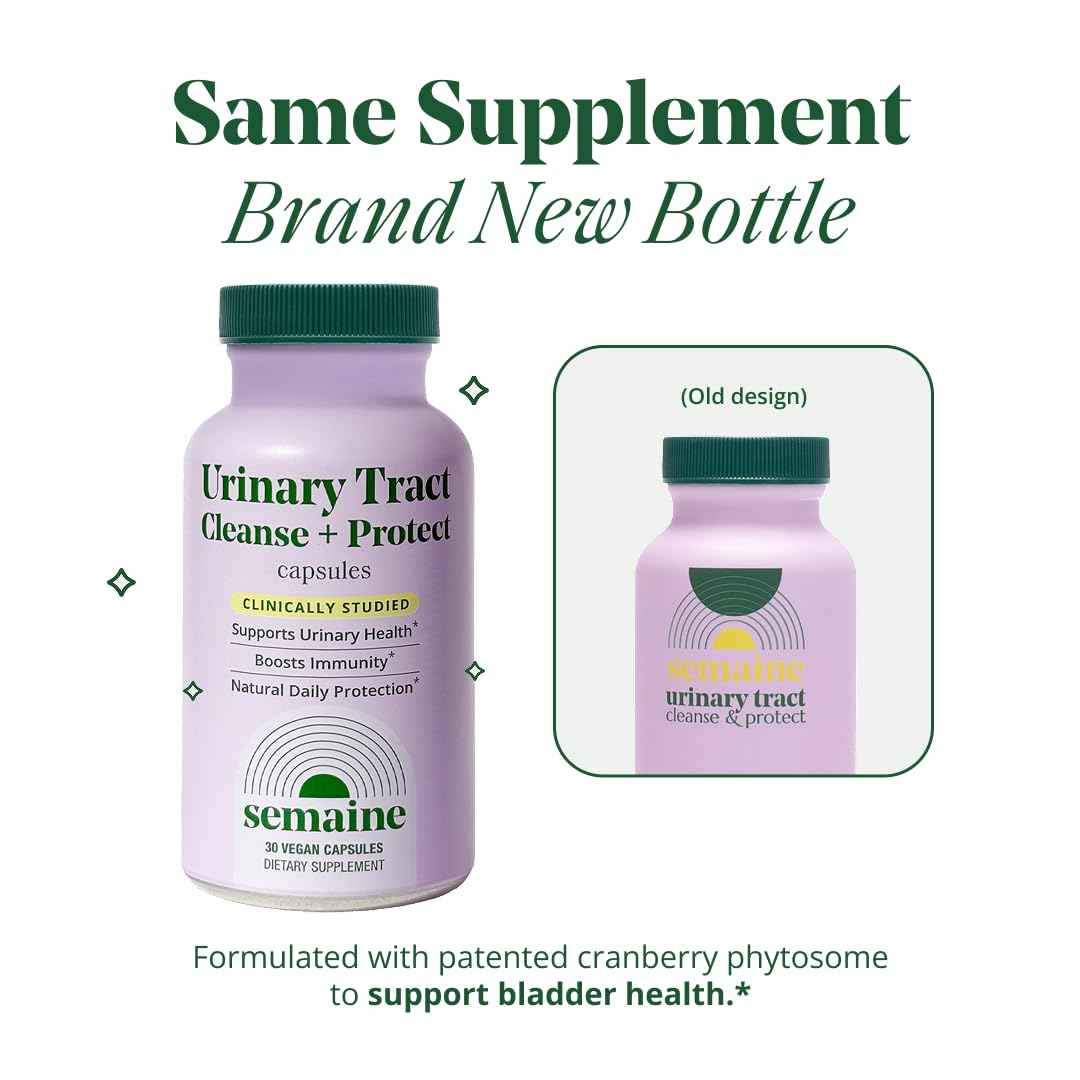 Semaine Urinary Tract Cleanse & Protect – 30 ct, Bladder Support Supplement for Women, Flushes Urinary Tract. Combines Cranberry Proanthocyanidins with Hibiscus.