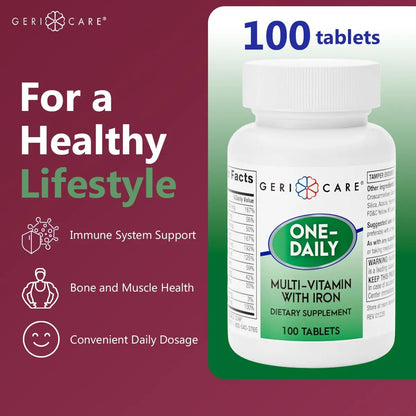 GeriCare One-Daily Multi-Vitamin with Iron Tablets,100 Count (Pack of 1) GeriCare