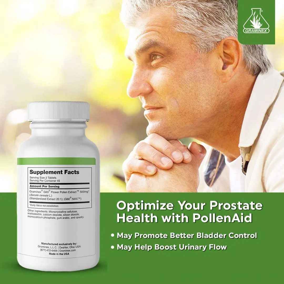 Graminex PollenAid Prostate Supplement: All Natural Prostate Support for Bladder Control & Urinary Tract Health, Rye Pollen Extract Made in USA, 90 Tablets (Pack of 2)