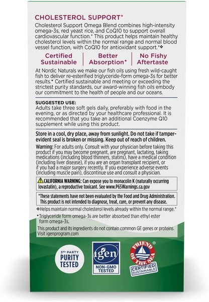 Nordic Naturals Cholesterol Support, 975mg Omega-3 + Red Yeast Rice + CoQ10 | Red Yeast Rice supports healthy LDL cholesterol naturally. EPA & DHA omega-3s for heart health. Lemon. Non-GMO. 20 servings.