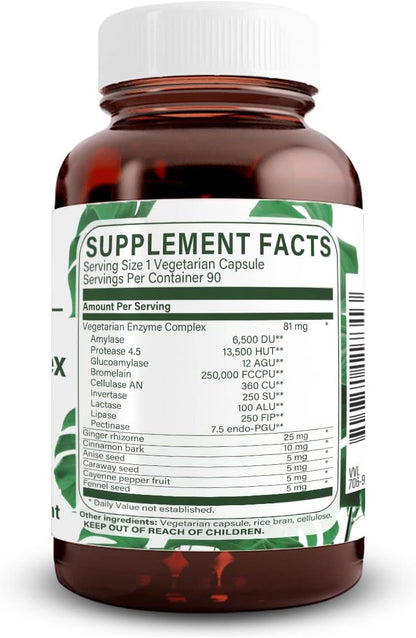 Natural Nutra Plant-Based Digestive Enzyme Complex, 90 Count | Herbal Ingredients, Ginger, Fennel & Cinnamon, Vegan Capsules