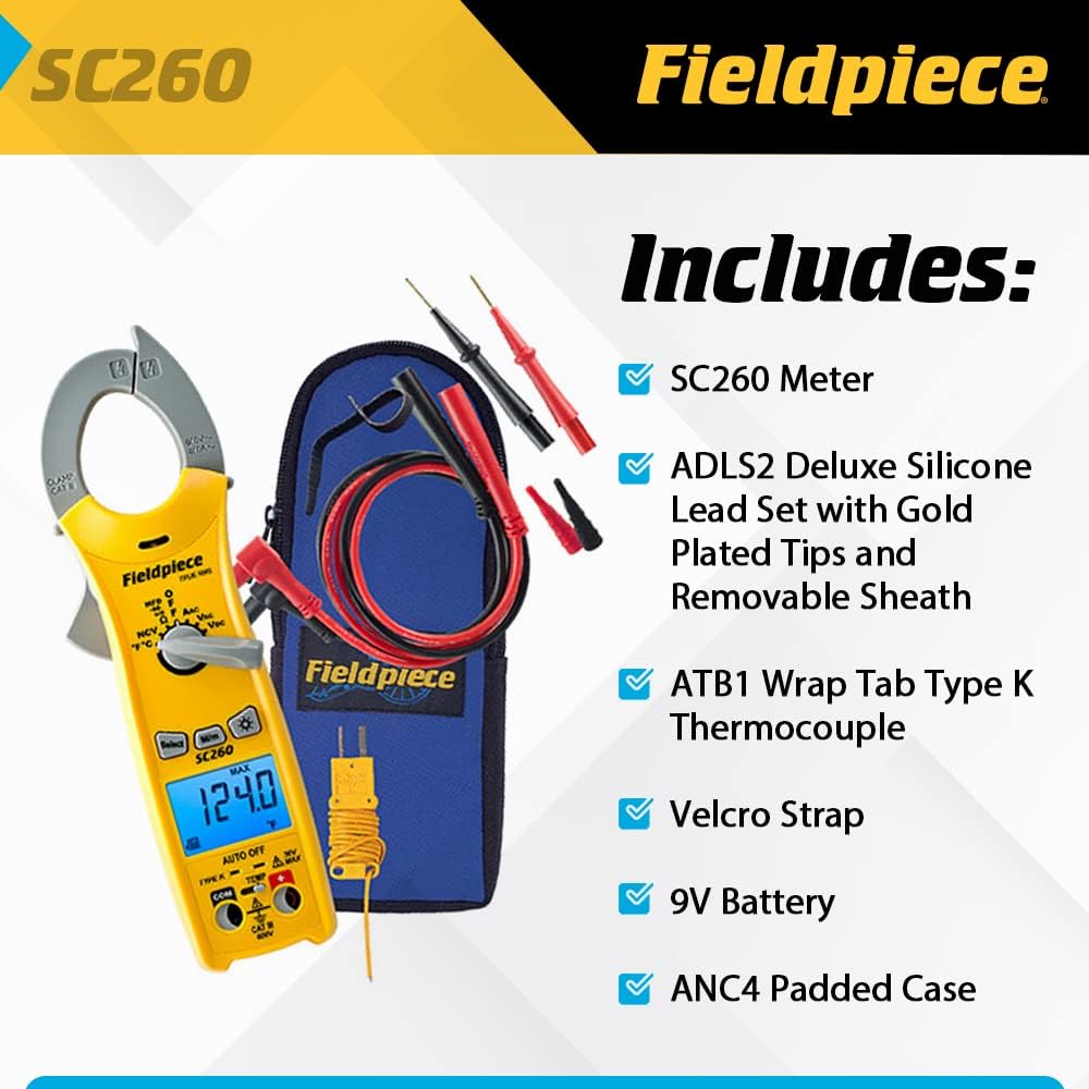 Fieldpiece Compact HVACR Clamp Multimeter SC260 – True RMS Clamp Meter with Temperature, Capacitance & Backlight | True RMS Multimeter with Temperature, Capacitance and Backlight