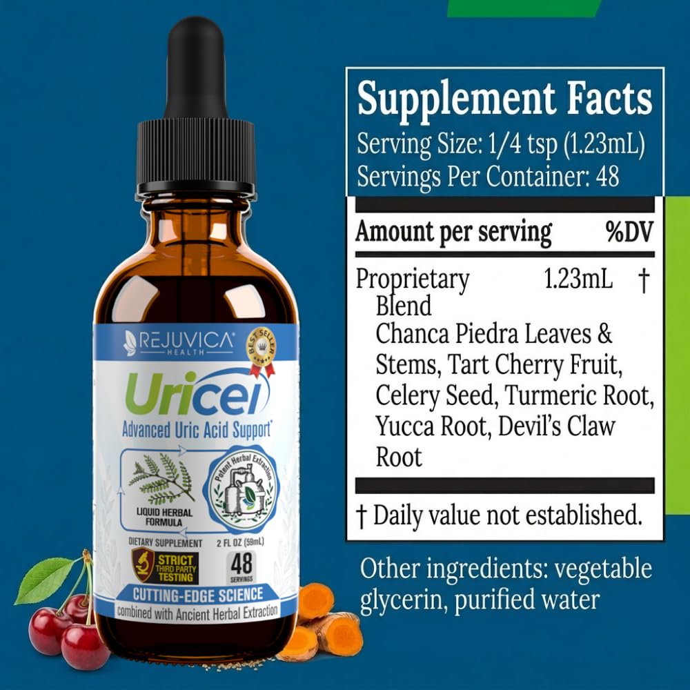Uricel - Advanced Uric Acid Support & Cleanse Supplement - Liquid Delivery for Better Absorption - Tart Cherry, Chanca Piedra, Celery Seed, Turmeric & More! Rejuvica Health buy supplements Au